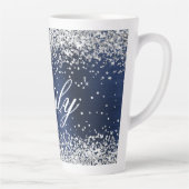 Gepersonaliseerde Silver Glitter Navy Blue Folie Latte Mok (Rechts)