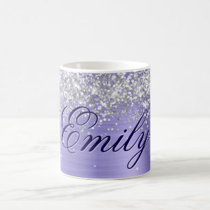 Gepersonaliseerde Silver Glitter Periwinkle Folie Koffiemok