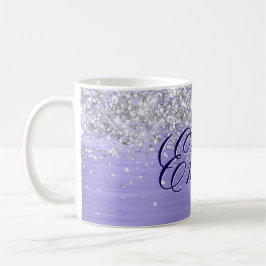 Gepersonaliseerde Silver Glitter Periwinkle Folie Koffiemok