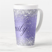 Gepersonaliseerde Silver Glitter Periwinkle Folie Latte Mok (Rechterhoek)