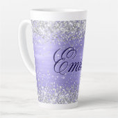 Gepersonaliseerde Silver Glitter Periwinkle Folie Latte Mok (Linkerhoek)