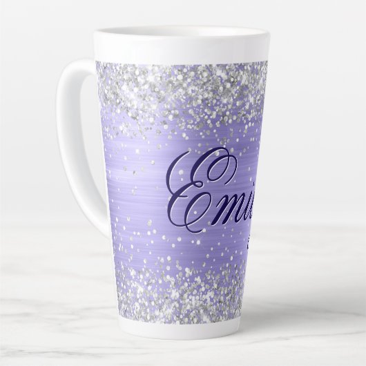 Gepersonaliseerde Silver Glitter Periwinkle Folie Latte Mok (Linkerhoek)