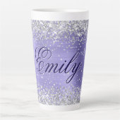 Gepersonaliseerde Silver Glitter Periwinkle Folie Latte Mok (Voorkant)