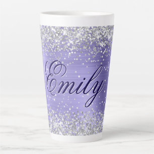 Gepersonaliseerde Silver Glitter Periwinkle Folie Latte Mok