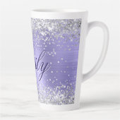 Gepersonaliseerde Silver Glitter Periwinkle Folie Latte Mok (Rechts)