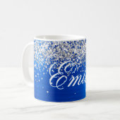 Gepersonaliseerde Silver Glitter Royal Blue Folie Koffiemok (Voorkant links)