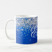 Gepersonaliseerde Silver Glitter Royal Blue Folie Koffiemok (Links)