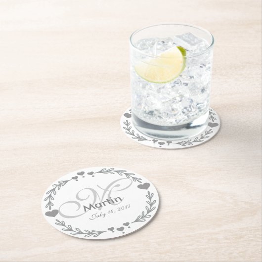 Gepersonaliseerde Silver Heart Wedding Favoriete O Ronde Kartonnen Onderzetter (Insitu)