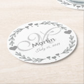 Gepersonaliseerde Silver Heart Wedding Favoriete O Ronde Kartonnen Onderzetter (Gebogen)