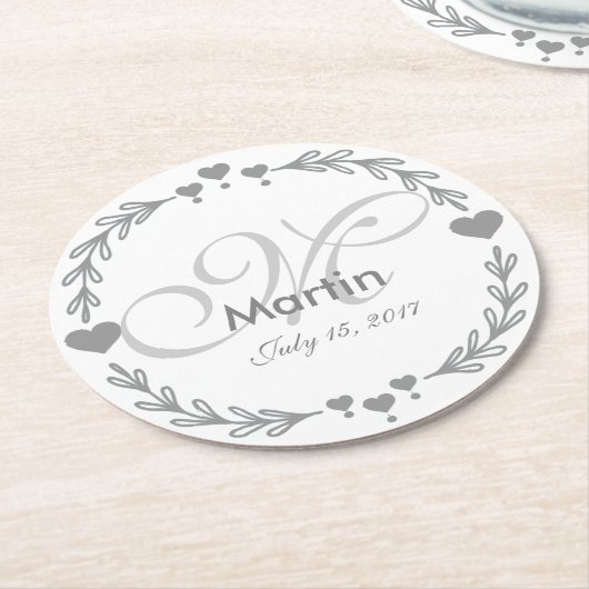 Gepersonaliseerde Silver Heart Wedding Favoriete O Ronde Kartonnen Onderzetter (Gebogen)