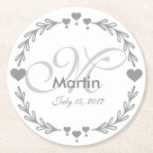 Gepersonaliseerde Silver Heart Wedding Favoriete O Ronde Kartonnen Onderzetter (Voorkant)