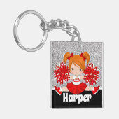 Gepersonaliseerde Silver & Red Cheerleading Sleute Sleutelhanger (Voorkant Links)