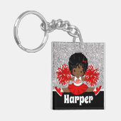 Gepersonaliseerde Silver & Red Cheerleading Sleute Sleutelhanger (Voorkant Links)