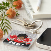 Gepersonaliseerde Silver & Red Cheerleading Sleute Sleutelhanger (Voorkant Rechts)