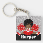 Gepersonaliseerde Silver & Red Cheerleading Sleute Sleutelhanger (Voorkant)