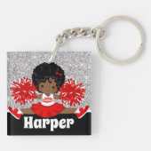Gepersonaliseerde Silver & Red Cheerleading Sleute Sleutelhanger (Achterkant)