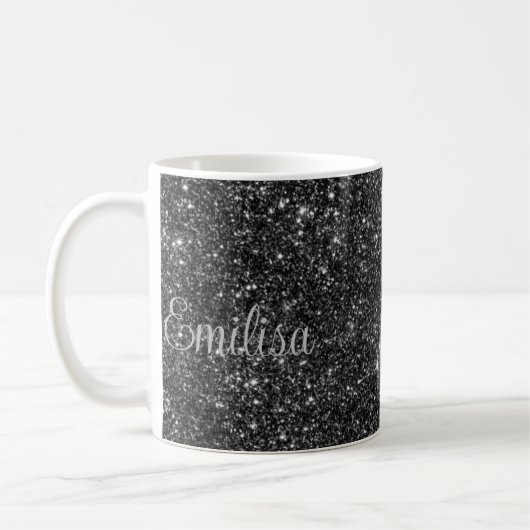 Gepersonaliseerde Silver Sparkly Name Keramische M Koffiemok (Links)