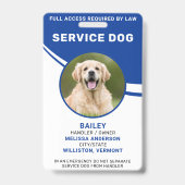 Gepersonaliseerde Simple Blue Service Dog Foto ID Badge (Voorkant)