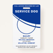 Gepersonaliseerde Simple Blue Service Dog Foto ID Badge (Voorkant)