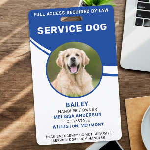 Gepersonaliseerde Simple Blue Service Dog Foto ID Badge