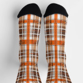 Gepersonaliseerde Sinaasappel en Bruin Tartan Plai Sokken (Top)