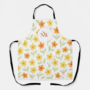Gepersonaliseerde Sinaasappel en Gele Bloemen Schort