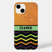 Gepersonaliseerde Sinaasappel & Zwarte Glitter Zig Case-Mate iPhone Case (Achterkant)