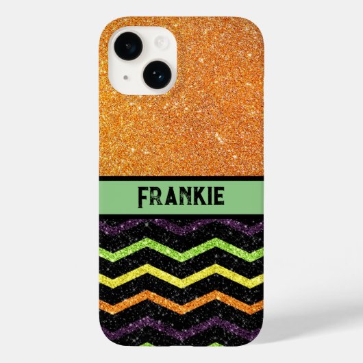 Gepersonaliseerde Sinaasappel & Zwarte Glitter Zig Case-Mate iPhone Case (Achterkant)