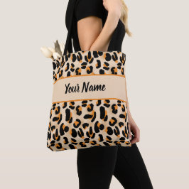 Gepersonaliseerde Sinaasappel & zwarte luipaard Pr Tote Bag