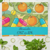 Gepersonaliseerde Sinaasappels Blauw Roze Pil Apot Theedoek (Gevouwen)