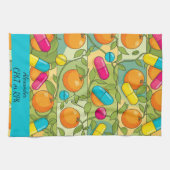 Gepersonaliseerde Sinaasappels Blauw Roze Pil Apot Theedoek (Horizontaal)