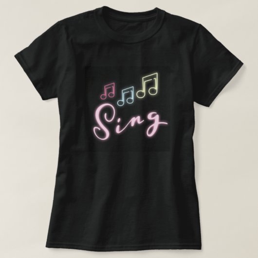Gepersonaliseerde SING met muzieknoten T-shirt (Design voorkant)