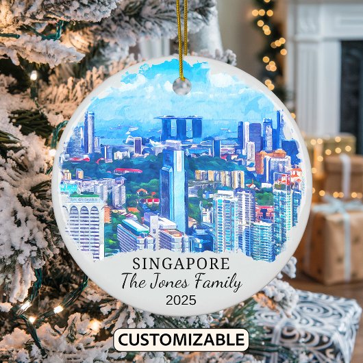 Gepersonaliseerde Singapore City Ornament, Singapo Keramisch Ornament