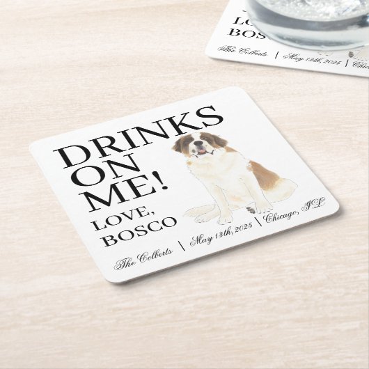 Gepersonaliseerde Sint Bernard bruiloft Kartonnen Onderzetters (Schuin)