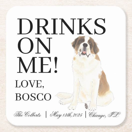 Gepersonaliseerde Sint Bernard bruiloft Kartonnen Onderzetters (Voorkant)