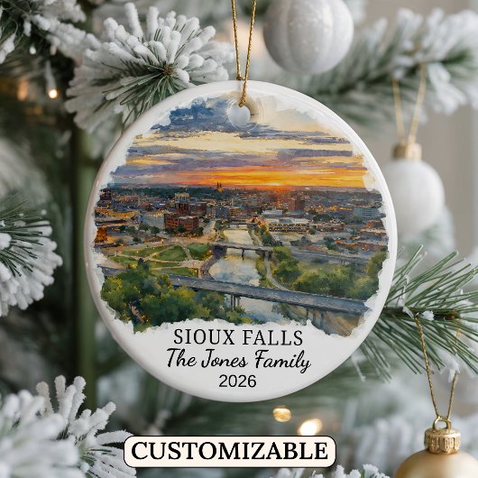 Gepersonaliseerde Sioux Falls, Aangepaste South Da Keramisch Ornament