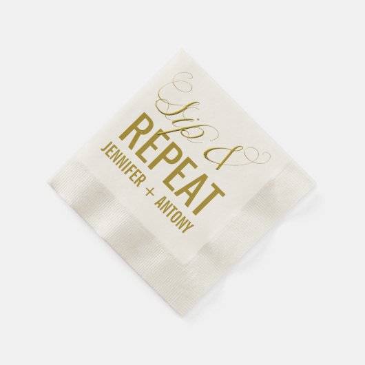 Gepersonaliseerde "Sip & Repeat" huwelijkscocktail Servetten (Hoek)