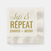 Gepersonaliseerde "Sip & Repeat" huwelijkscocktail Servetten (Voorkant)