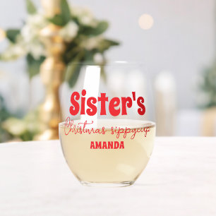 Gepersonaliseerde Sister's Christmas Sippy Cup Wijnglas Zonder Voet