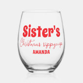 Gepersonaliseerde Sister's Christmas Sippy Cup Wijnglas Zonder Voet (Voorkant)