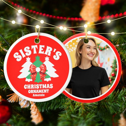 Gepersonaliseerde Sister's Foto Kerstboom Keramisch Ornament