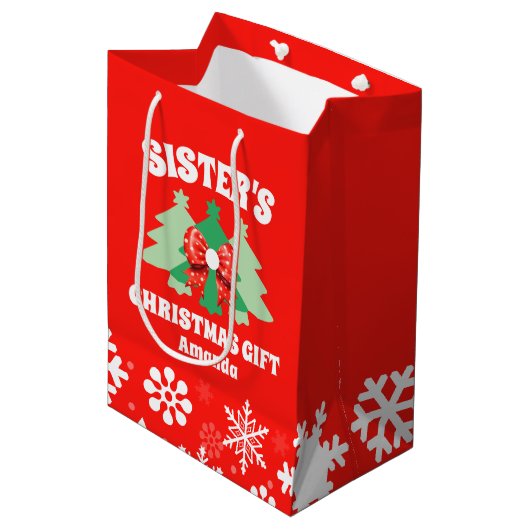 Gepersonaliseerde Sister's Kerstcadeau Medium Cadeauzakje (Voorkant Gekanteld)