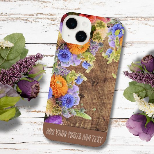 Gepersonaliseerde sjabloon bloemen en hout iPhone hoesje