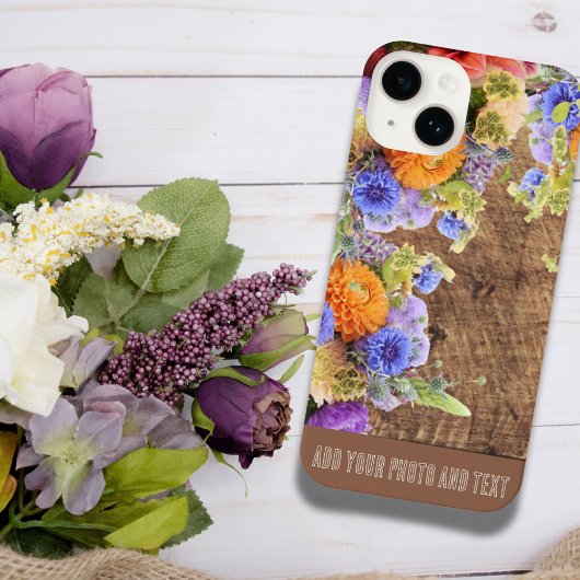 Gepersonaliseerde sjabloon bloemen en hout iPhone hoesje