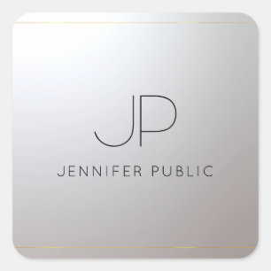 Gepersonaliseerde Sjabloon Monogram Gold Silver In Vierkante Sticker