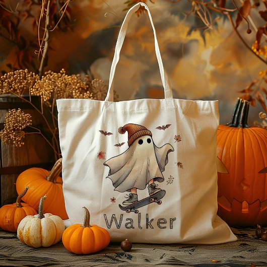 Gepersonaliseerde Skateboard Ghost Trick or treat  Tote Bag