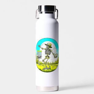 Gepersonaliseerde Skeleton Disc Golfer Retro Pop A Waterfles