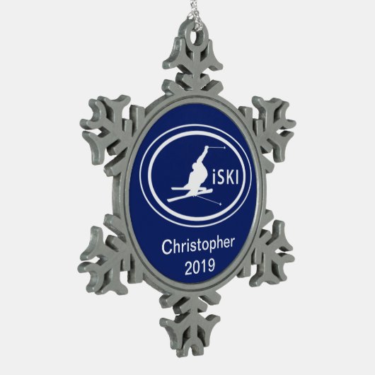 Gepersonaliseerde Skiën iSKI Oval Mountain Tin Sneeuwvlok Ornament (Links)