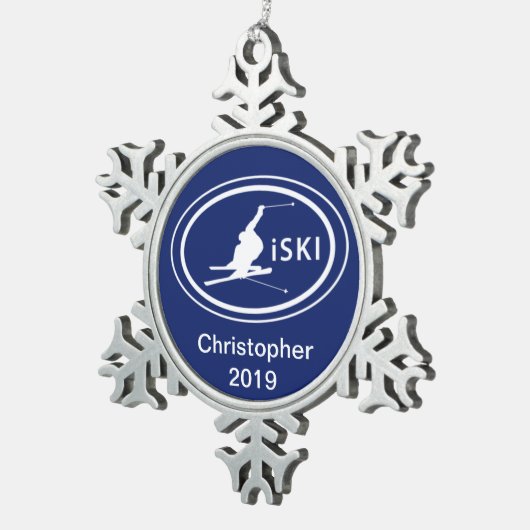 Gepersonaliseerde Skiën iSKI Oval Mountain Tin Sneeuwvlok Ornament (Rechts)