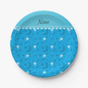 Gepersonaliseerde sky blue baby teddy beer stars m papieren bordje